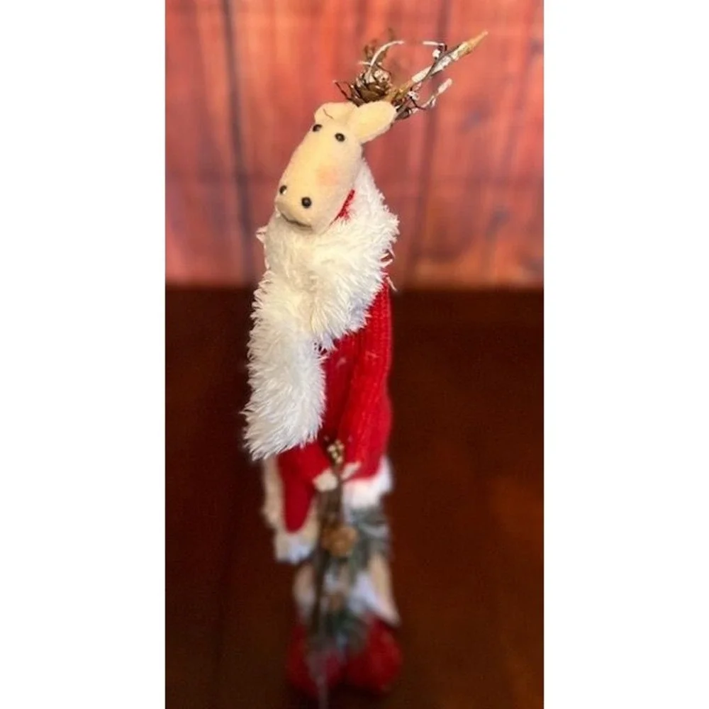 Christmas Whimsical Reindeer Set couple  Figurines  Red Scarf &‎ Pants holiday